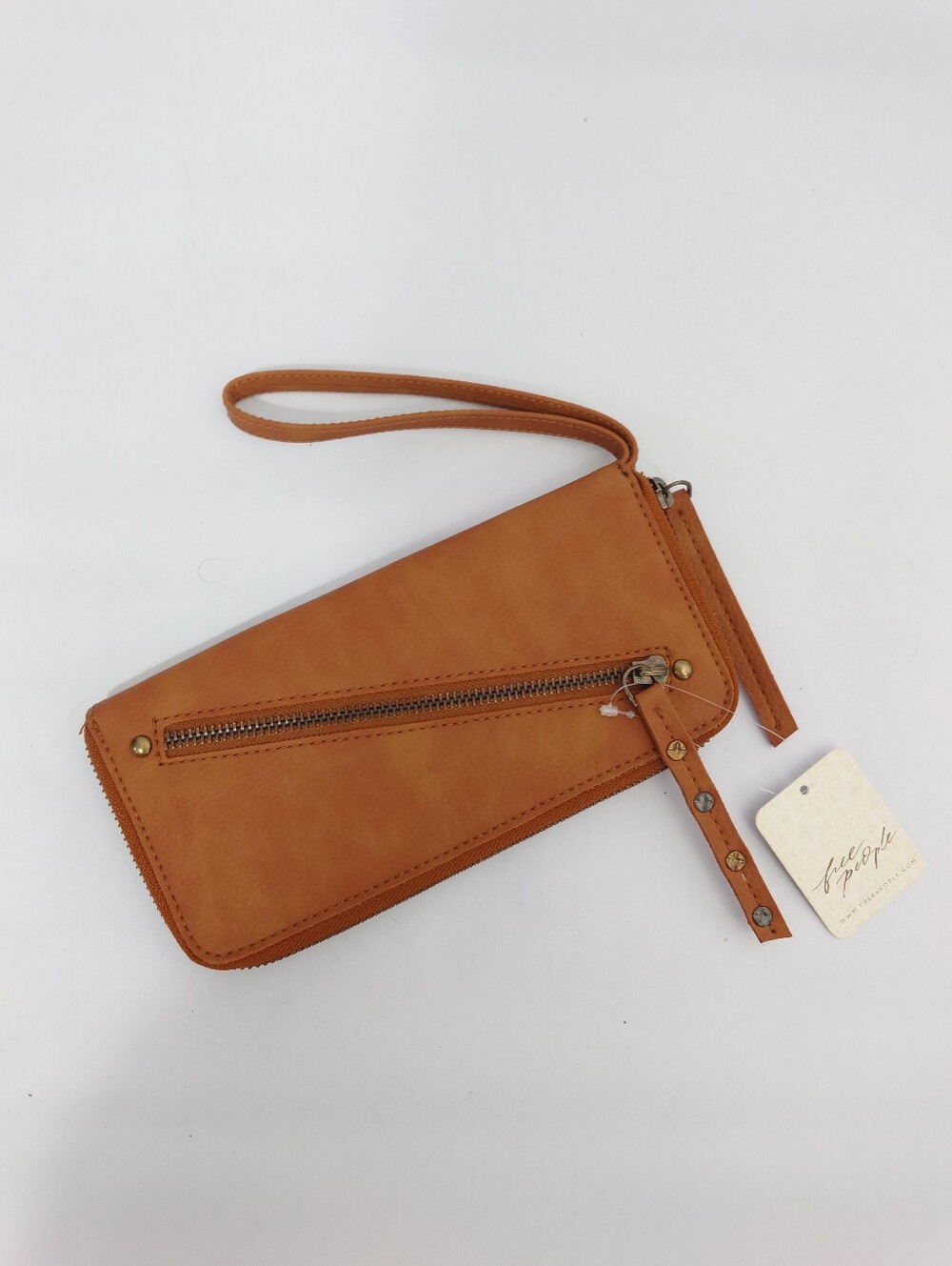 Free People Vegan Leather Zip Around Wristlet Wallet Brown NWT